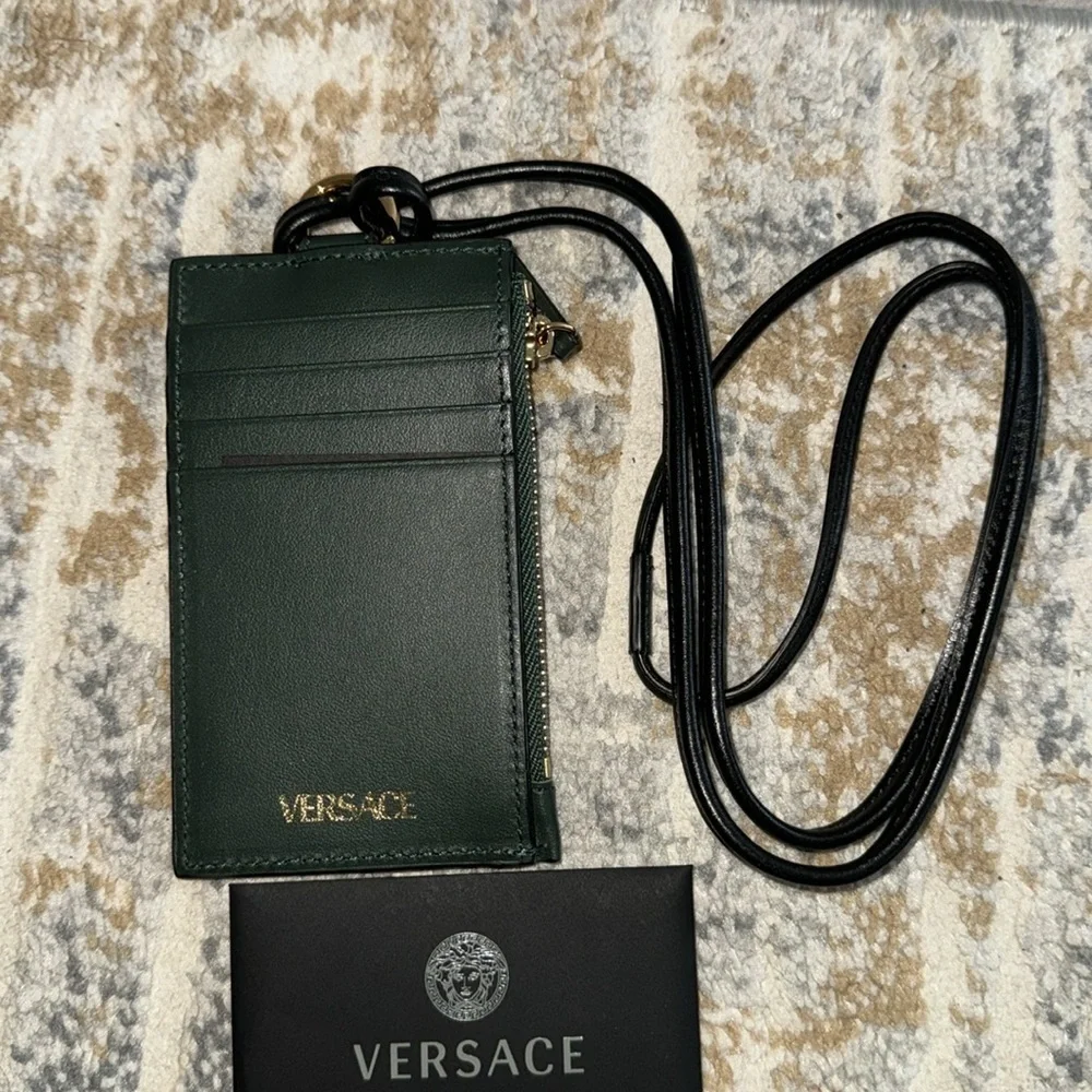 Versace Calf Leather Card Case Lanyard! Comes w/bonus